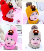 Baby Kitty Hat Scarf Set with Soft Pom Pom