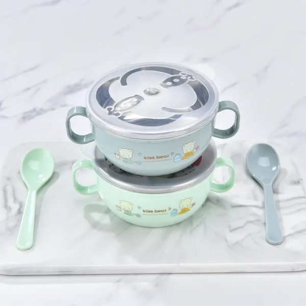 Baby Feeding Bowl with Lids Stainless Steel Insulated Bowl Spoon Set - Image 4