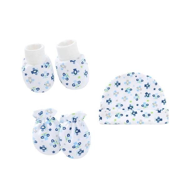 Newborn Baby Cartoon Anti-scratch Mittens Gloves Socks and Cap Set - Image 3